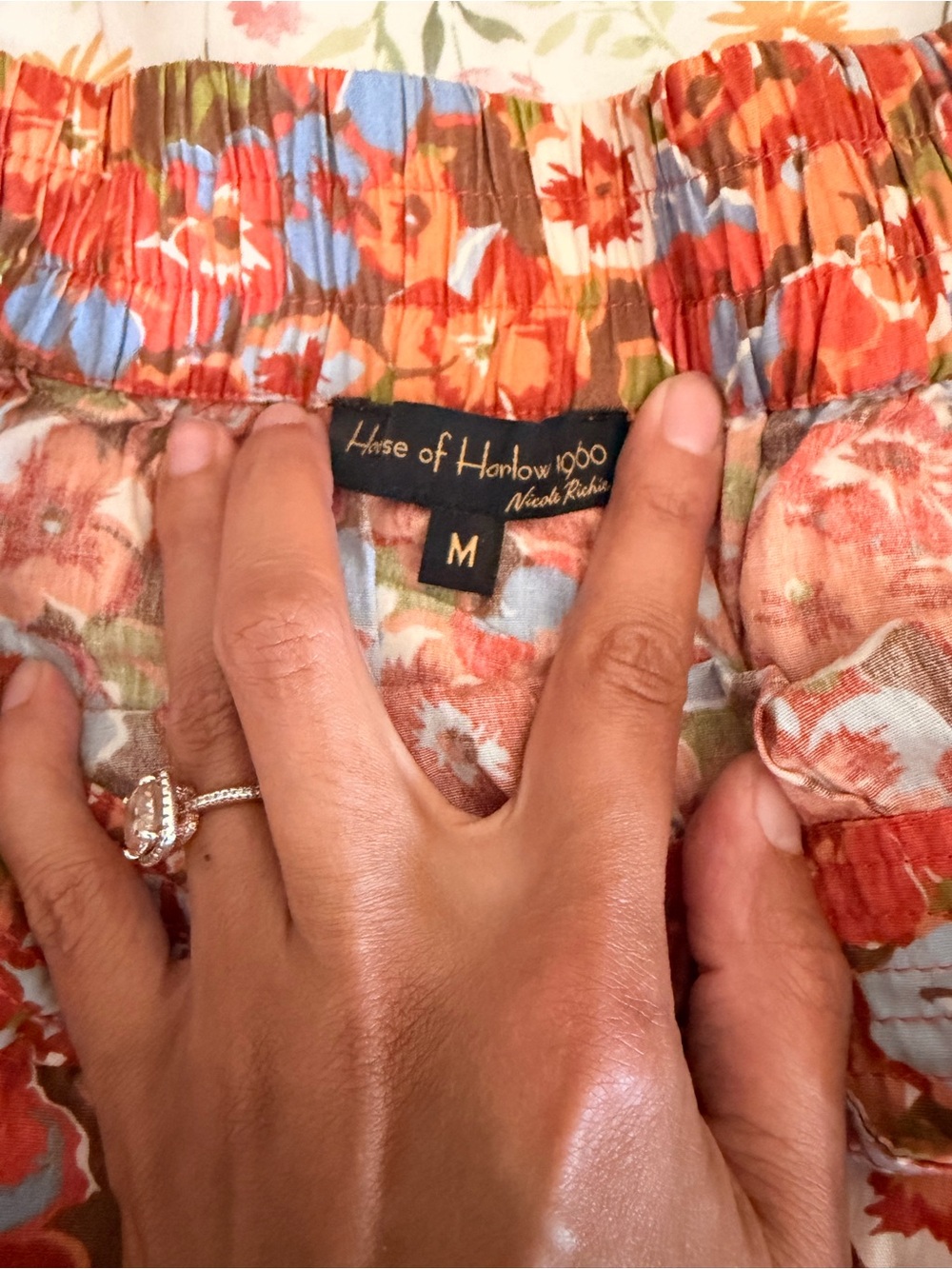 House of Harlow 1960 Orange Floral Tiered Midi Skirt with Blue Accents - Picture 2 of 3